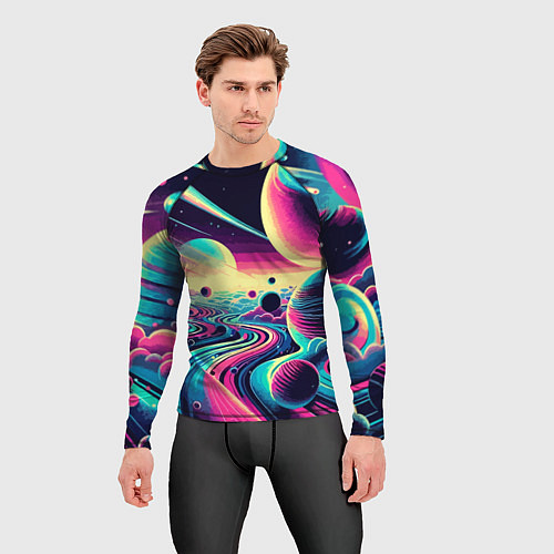 Мужской рашгард Неоновый разноцветный космос / 3D-принт – фото 3