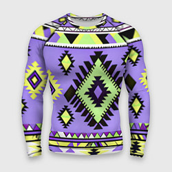 Мужской рашгард Геометрический сиренево желтый орнамент ацтеков