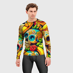 Рашгард мужской Colorfull skulls and bananas - pop art pattern, цвет: 3D-принт — фото 2