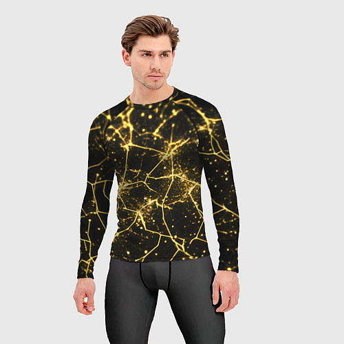 Мужской рашгард Золотистые пути на черном / 3D-принт – фото 3