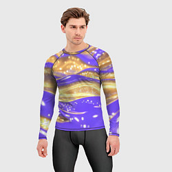 Рашгард мужской Фиолетово-золотая жидкая текстура, цвет: 3D-принт — фото 2