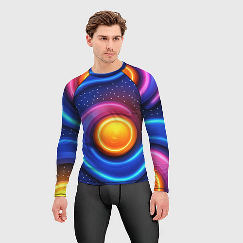 Мужской рашгард Оранжевый круг и голубые линии текстура / 3D-принт – фото 3
