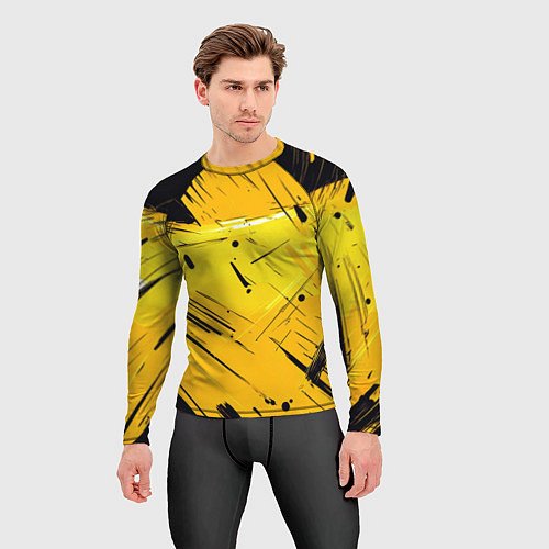 Мужской рашгард Желтая краска на черном фоне / 3D-принт – фото 3