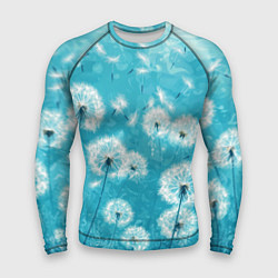 Рашгард мужской Белые одуванчики на бирюзовом фоне, цвет: 3D-принт