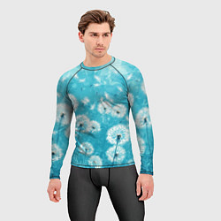 Рашгард мужской Белые одуванчики на бирюзовом фоне, цвет: 3D-принт — фото 2