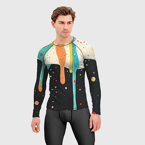 Мужской рашгард Разноцветные капли текстура / 3D-принт – фото 3