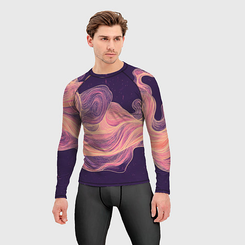 Мужской рашгард Бежевые волны текстура / 3D-принт – фото 3