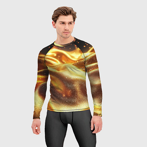 Мужской рашгард Золотая текстура волнистая / 3D-принт – фото 3