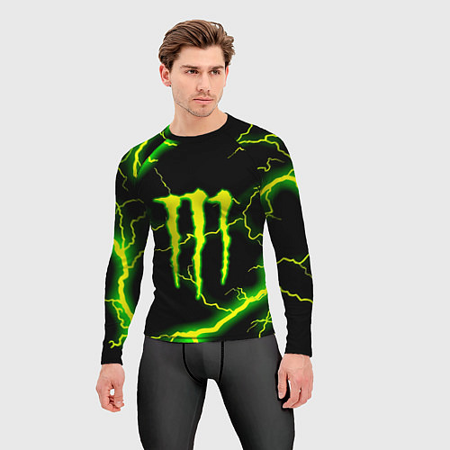 Мужской рашгард Monster energy зелёные молнии / 3D-принт – фото 3
