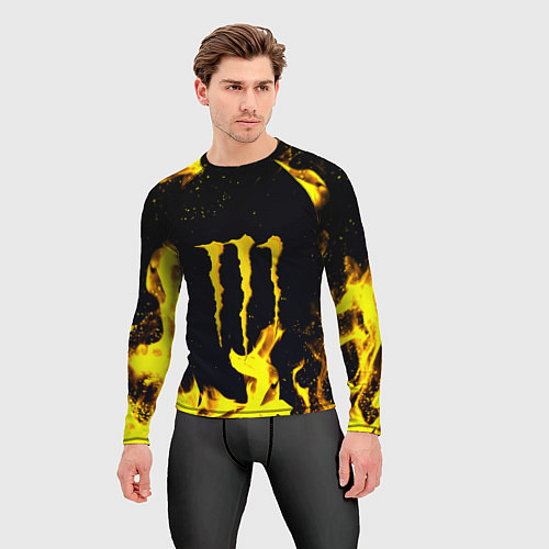 Мужской рашгард Monster energy yellow fire / 3D-принт – фото 3