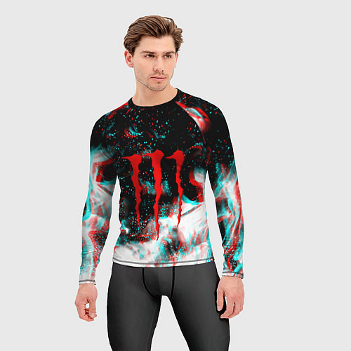 Мужской рашгард Monster energy огонь глитч / 3D-принт – фото 3