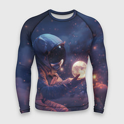 Рашгард мужской Космонавт держит в руках маленькую планету, цвет: 3D-принт