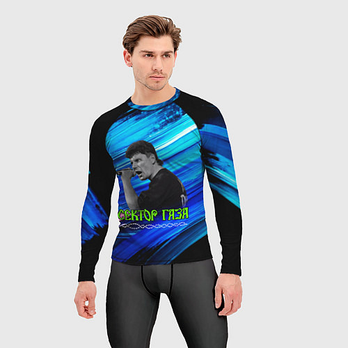 Мужской рашгард Юрий Хой синий фон красками / 3D-принт – фото 3