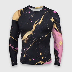 Мужской рашгард Золотые и розовые мазки на черной текстуре