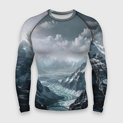Рашгард мужской Река горный пейзаж дымчатый синий, цвет: 3D-принт