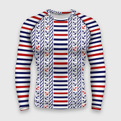 Рашгард мужской Полосатый морской орнамент с якорями, цвет: 3D-принт