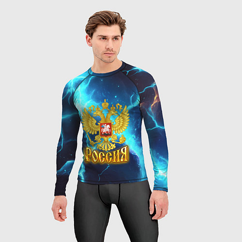 Мужской рашгард Россия герб на синих молниях / 3D-принт – фото 3