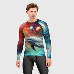 Рашгард мужской Галактический дельфин - неоновый космос, цвет: 3D-принт — фото 2