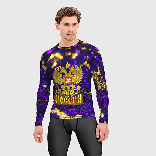 Мужской рашгард Россия - фиолетовая текстура / 3D-принт – фото 3