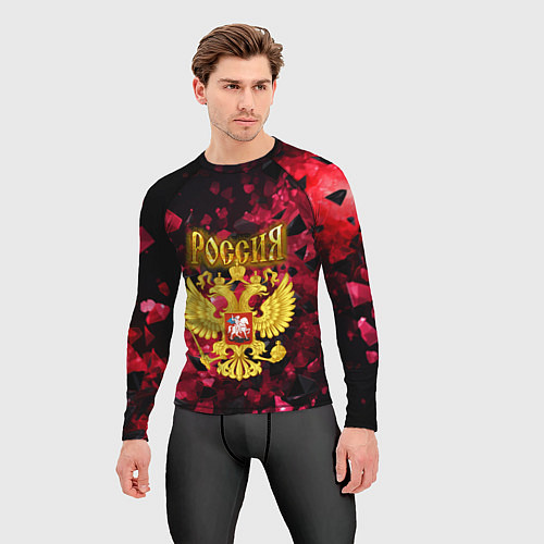 Мужской рашгард Россия - герб на текстуре / 3D-принт – фото 3