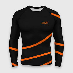 Рашгард мужской Sport чёрный с оранжевыми полосами, цвет: 3D-принт
