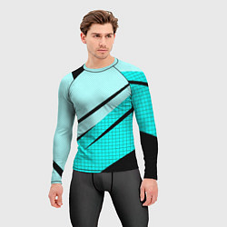 Рашгард мужской Абстрактный чёрно-голубой с полосами, цвет: 3D-принт — фото 2