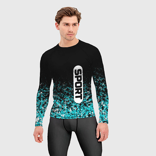 Мужской рашгард Sport чёрно-голубой пятнистый / 3D-принт – фото 3