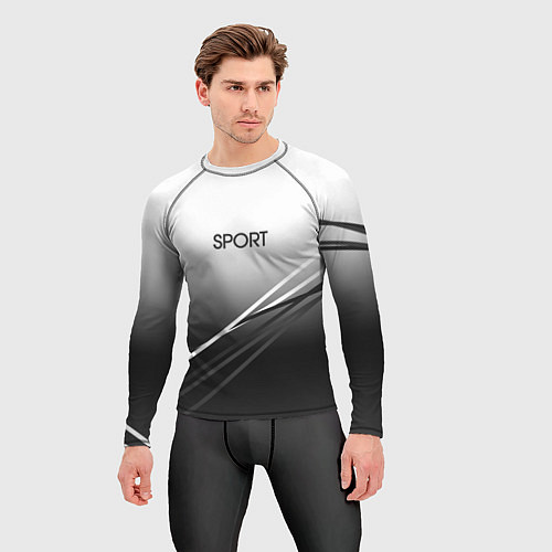 Мужской рашгард Sport градиент из белого в серый с полосами / 3D-принт – фото 3