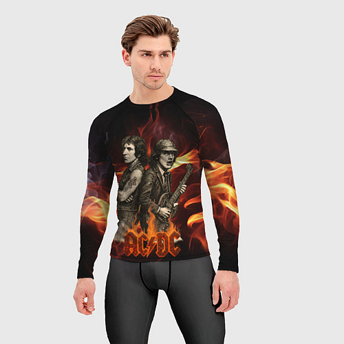 Мужской рашгард ACDC на фоне огня / 3D-принт – фото 3