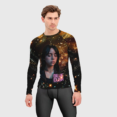 Мужской рашгард Билли Айлиш с блестками на фоне / 3D-принт – фото 3