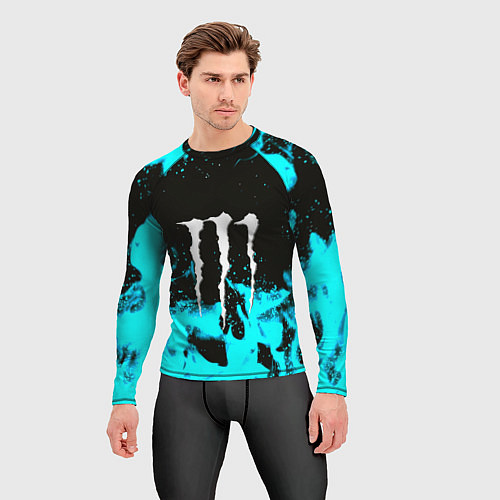 Мужской рашгард Monster energy голубой огонь / 3D-принт – фото 3