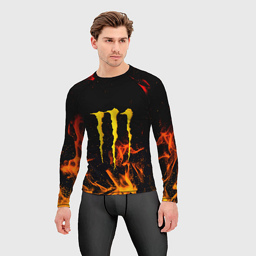 Мужской рашгард Monster energy orange fire / 3D-принт – фото 3