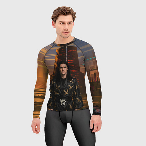 Мужской рашгард Bones в халате с журавлями / 3D-принт – фото 3