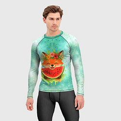 Рашгард мужской Веселая лисичка ест арбуз, цвет: 3D-принт — фото 2
