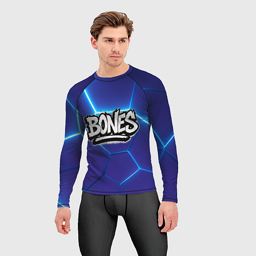 Мужской рашгард Bones белое лого на синих плитах / 3D-принт – фото 3