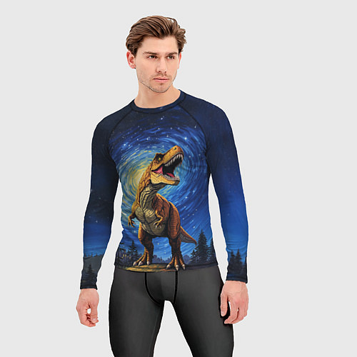 Мужской рашгард Тираннозавр Рекс - звездная ночь / 3D-принт – фото 3