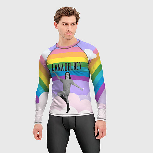 Мужской рашгард Lana Del Rey на фоне радуги / 3D-принт – фото 3