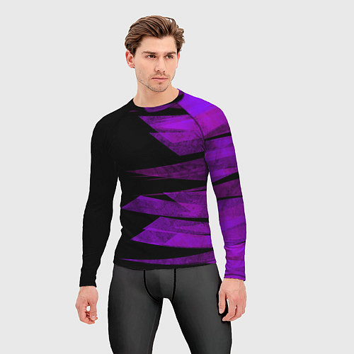 Мужской рашгард Color purple black stripes / 3D-принт – фото 3