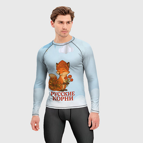 Мужской рашгард Русская душа - лисица / 3D-принт – фото 3