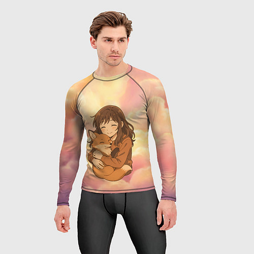 Мужской рашгард Девочка обнимает лисичку / 3D-принт – фото 3