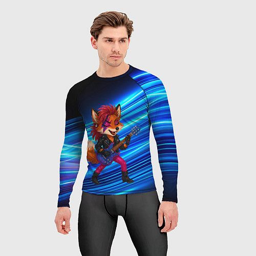 Мужской рашгард Лиса в косухе и гитарой - рок звезда / 3D-принт – фото 3