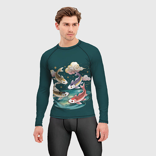 Мужской рашгард Рыбы в облаках над прудом / 3D-принт – фото 3