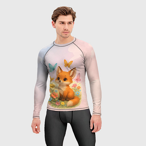 Мужской рашгард Лисичка с бабочками и цветочками / 3D-принт – фото 3