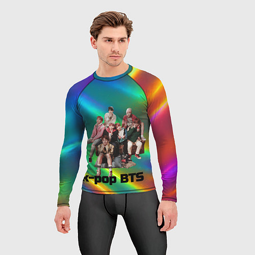 Мужской рашгард BTS радужный блестящий фон / 3D-принт – фото 3