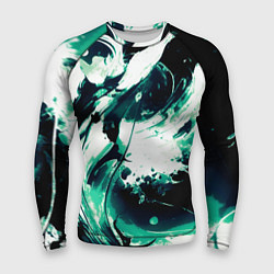 Рашгард мужской Чёрно-зелёный абстракция волна, цвет: 3D-принт