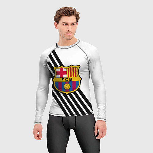 Мужской рашгард Barcelona черно белые полосы / 3D-принт – фото 3