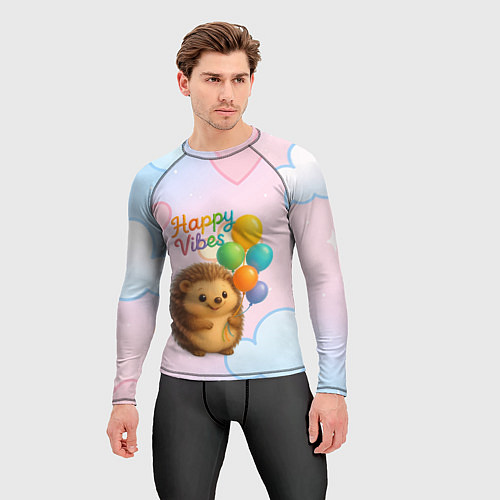 Мужской рашгард Happy vibes ежик с разноцветными шариками / 3D-принт – фото 3