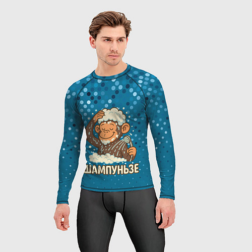 Мужской рашгард Шампуньзе - обезьянка моется / 3D-принт – фото 3