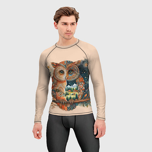 Мужской рашгард Сова разделенная на день и ночь абстракция / 3D-принт – фото 3