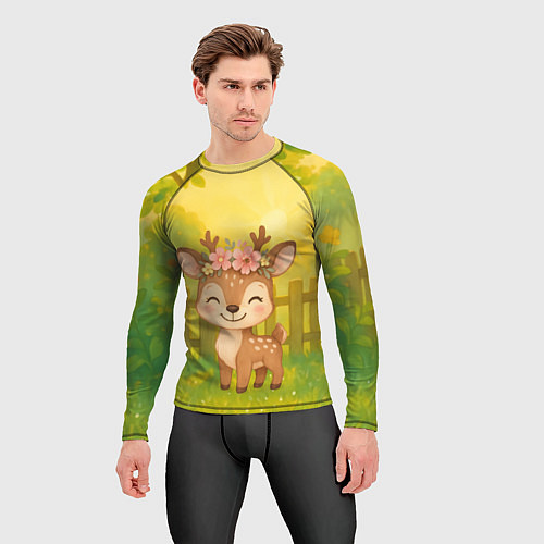 Мужской рашгард Милый олененок на зеленом дворе / 3D-принт – фото 3